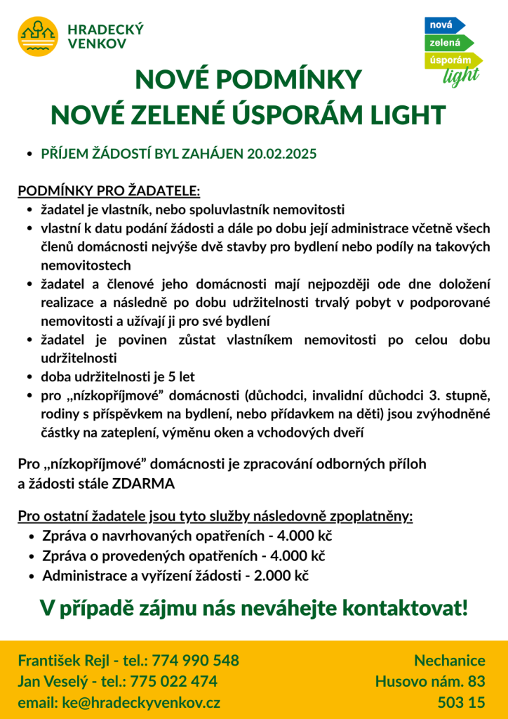 Nové podmínky programu Nová zelená úsporám Light