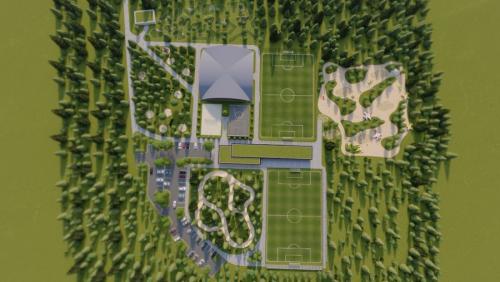 Letecký pohled na prostory sportovního spolku Lodín